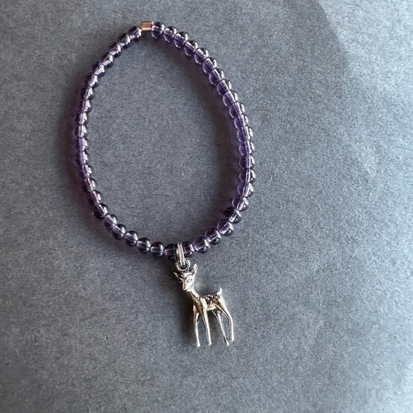 Handmade purple silver deer charm copper bracelet stretch elastic - Picture 5 of 5